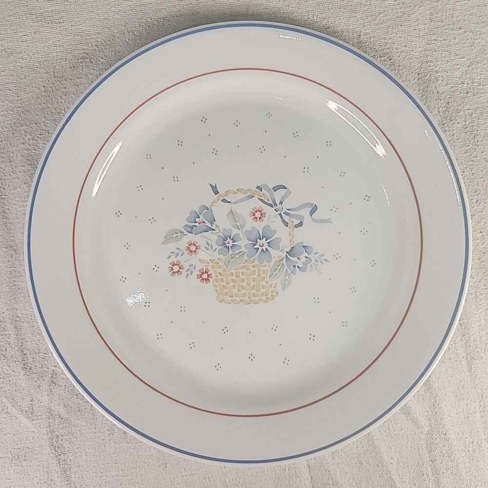Plate Dinner Corning Ware Corelle Country Cornflower Pattern Flower Basket VTG